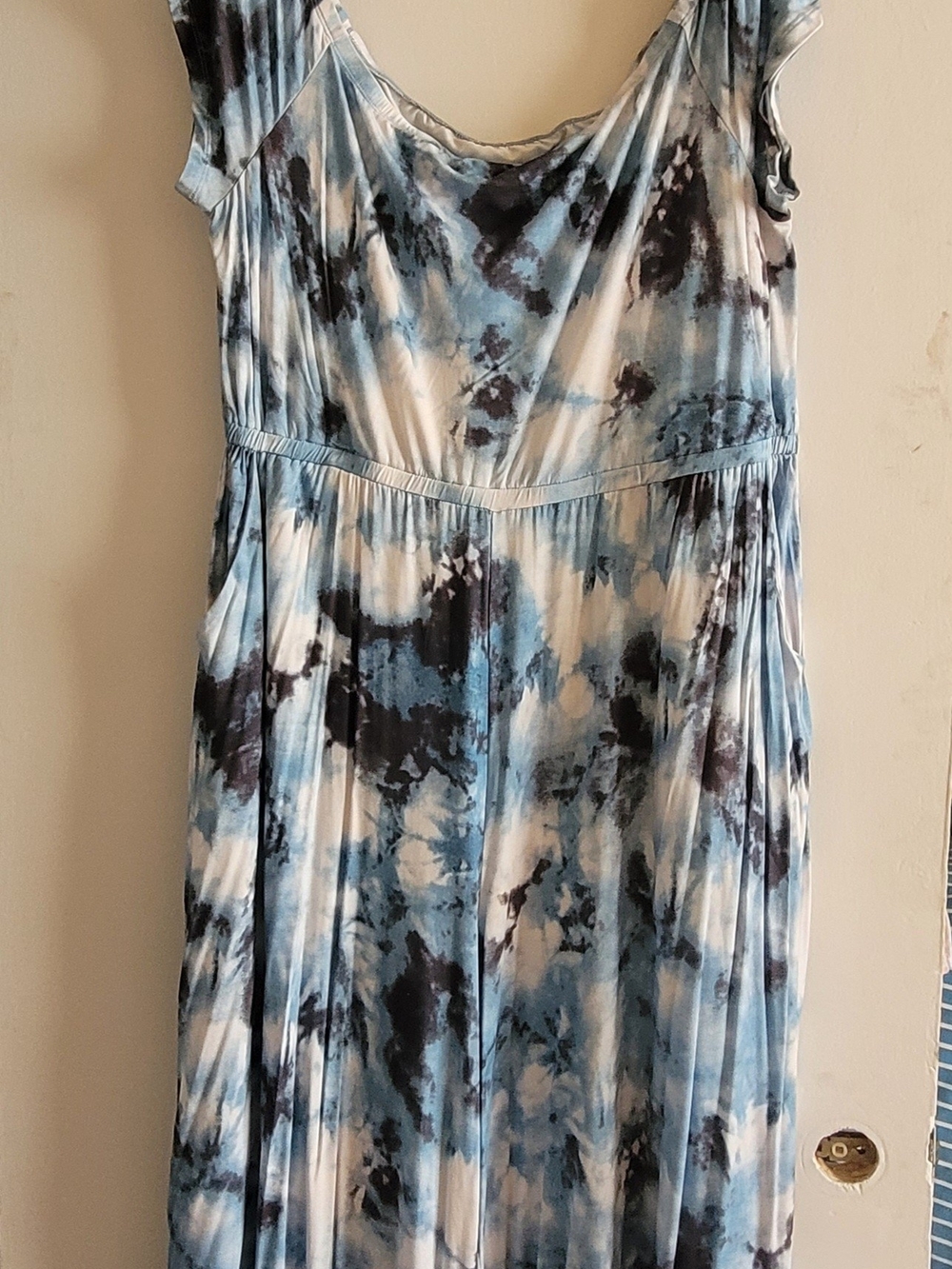 Torrid Blue and White Tie-Dye Jersey Jumpsuit